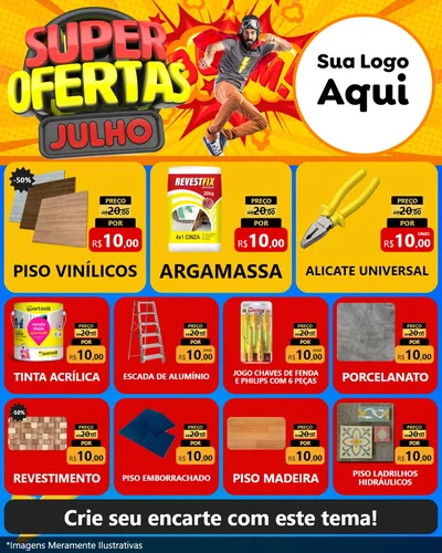 Modelo de Rede Social para Feed Instagram com o tema Super Ofertas Julho para Material para Construção