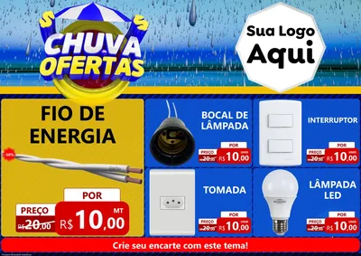 Modelo de Encarte para Encarte A4 Horizontal com o tema Chuva de Ofertas para Materiais Elétricos