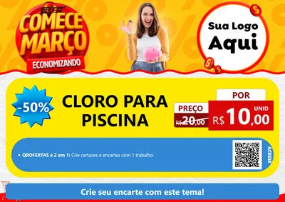 Modelo de Cartaz para Cartaz A4 Horizontal com o tema Comece Março Economizando para Produtos para Piscina
