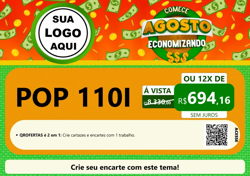 Modelo de Cartaz para Cartaz A4 Horizontal com o tema Comece Agosto Economizando para Concessionaria de Motos