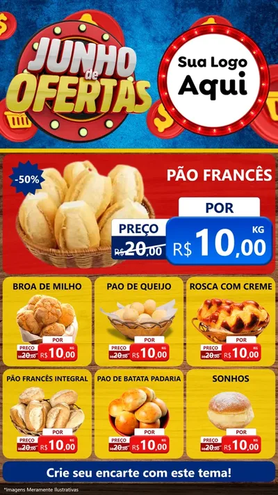 Modelo de Rede Social para Stories com o tema Junho de Ofertas para Padaria