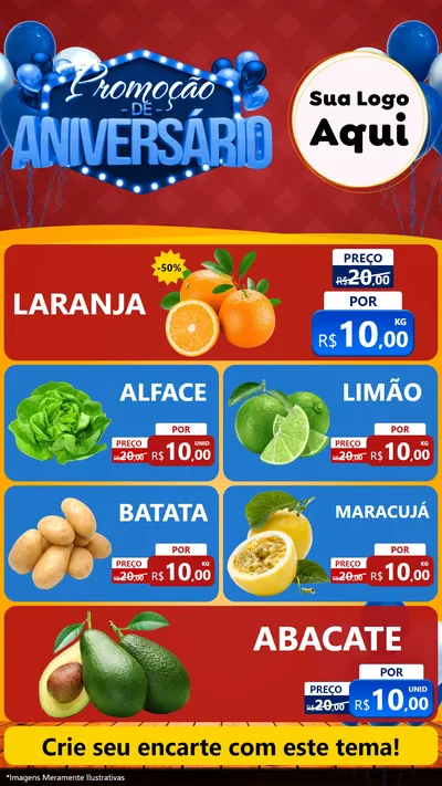 Modelo de TV para TV Vertical com o tema Promoção de Aniversário para Hortifrúti