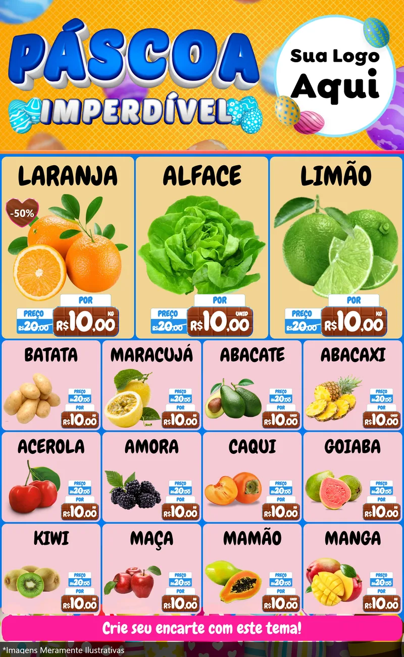 Modelo de Encarte para Encarte Grande com o tema Páscoa Imperdível para Hortifrúti