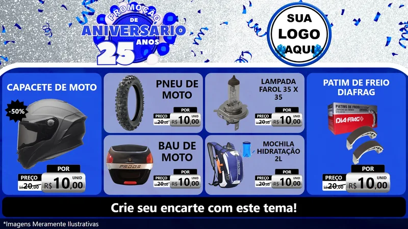Modelo de TV para TV Horizontal com o tema Promoção de Aniversário - 25 Anos para Moto peças