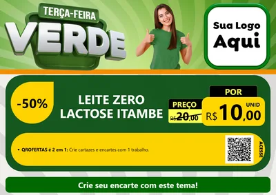 Modelo de Cartaz para Cartaz A4 Horizontal com o tema Terça - Feira Verde para Frios e Laticínios