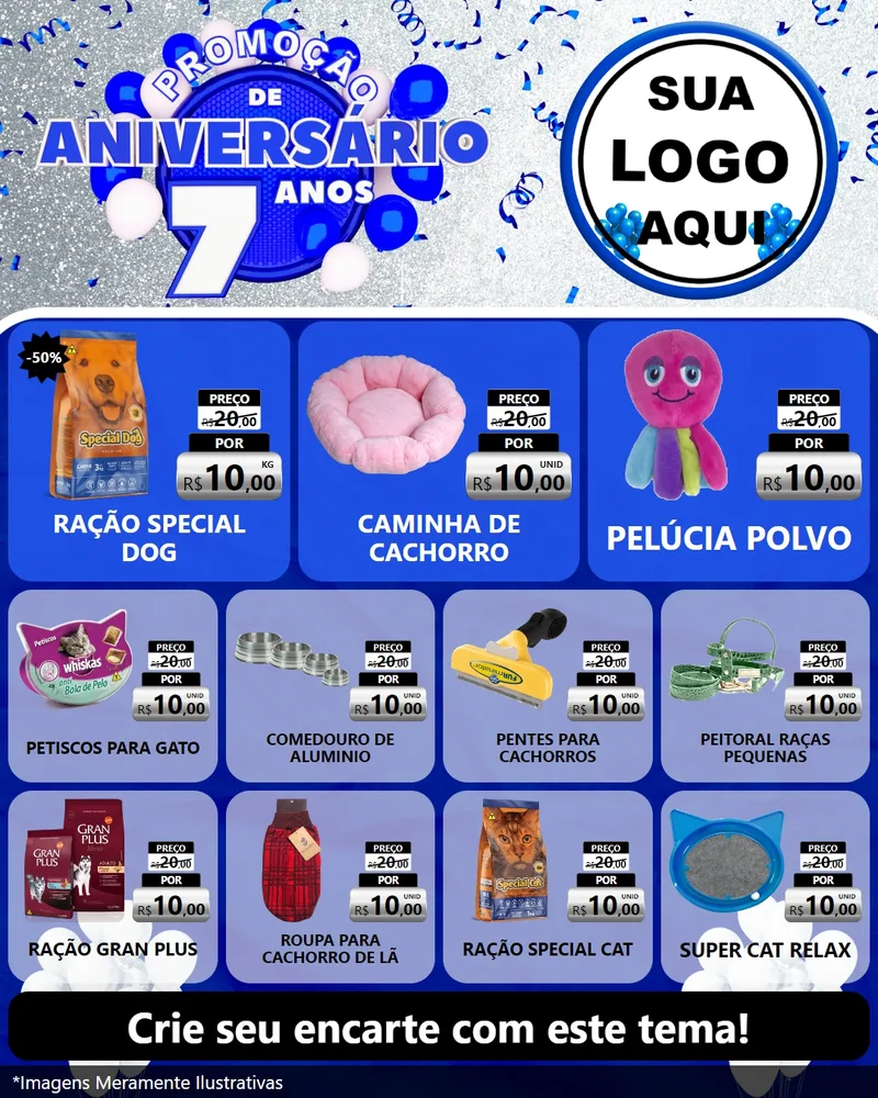 Modelo de Rede Social para Feed Instagram com o tema Promoção de Aniversário - 7 Anos para Pet Shop