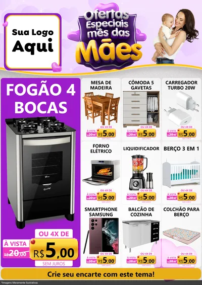 Modelo de Encarte para Encarte A4 Vertical com o tema Ofertas Especiais - Mês das Mães para Móveis e Eletro
