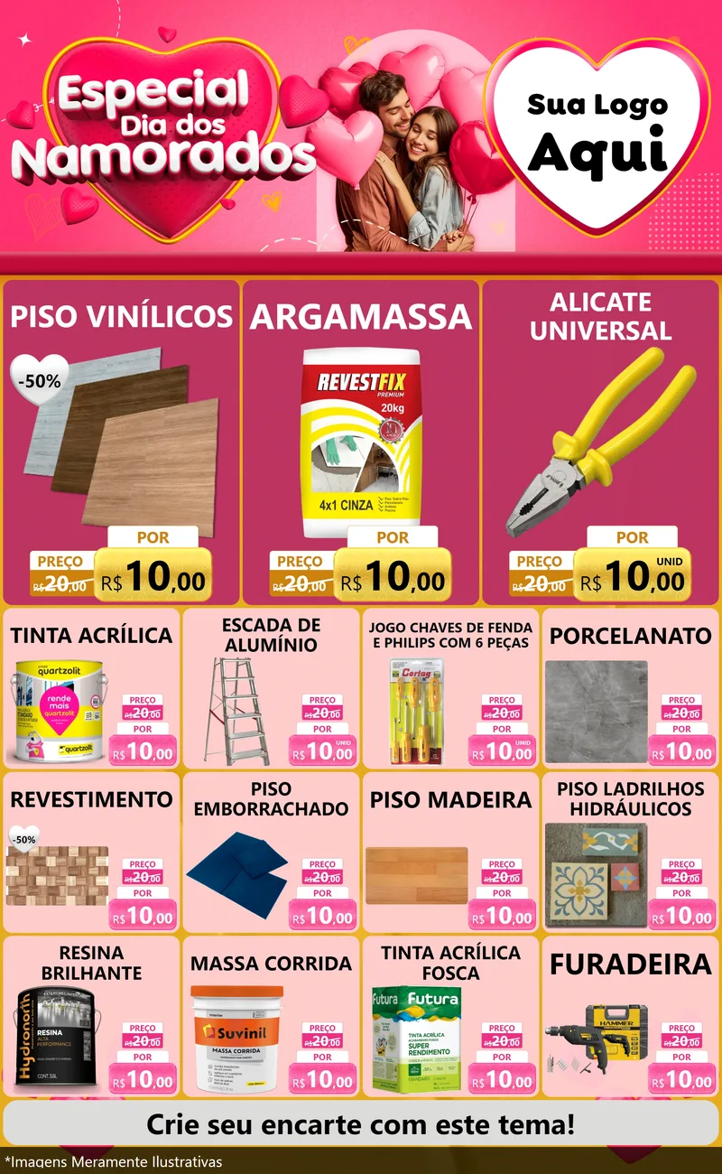 Modelo de Encarte para Encarte Grande com o tema Especial Dia dos Namorados para Material para Construção