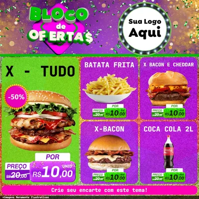Modelo de Rede Social para Feed Facebook com o tema Bloco de Ofertas para Hamburgueria