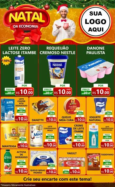 Modelo de Encarte para Encarte Grande com o tema Natal da Economia para Frios e Laticínios
