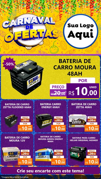 Modelo de Rede Social para Stories com o tema Carnaval de Ofertas para Baterias Elétricas
