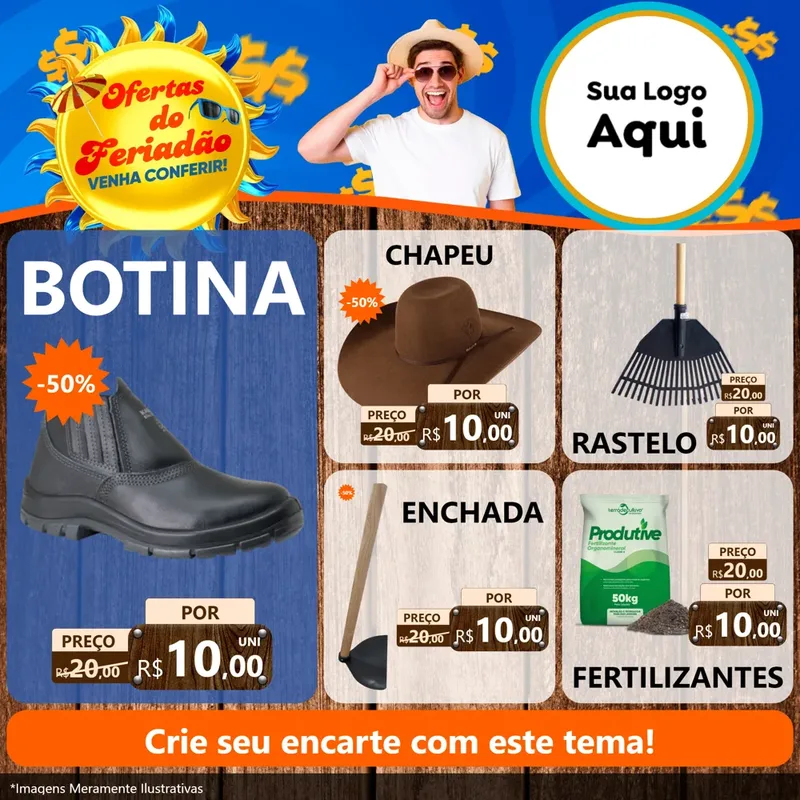 Modelo de Rede Social para Feed Facebook com o tema Ofertas do Feriadão para Agropecuária