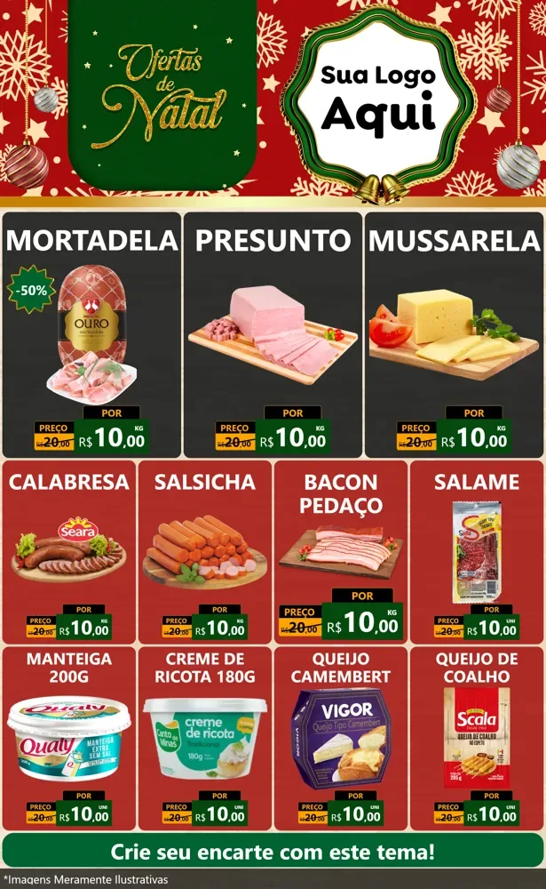 Modelo de Encarte para Encarte Grande com o tema Natal de Ofertas para Frios e Laticínios
