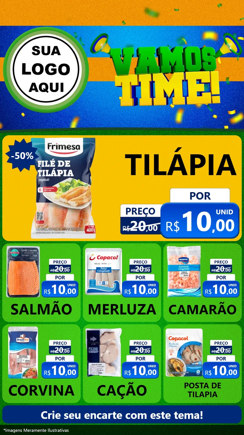 Modelo de Rede Social para Stories com o tema Vamos Time! para Peixaria