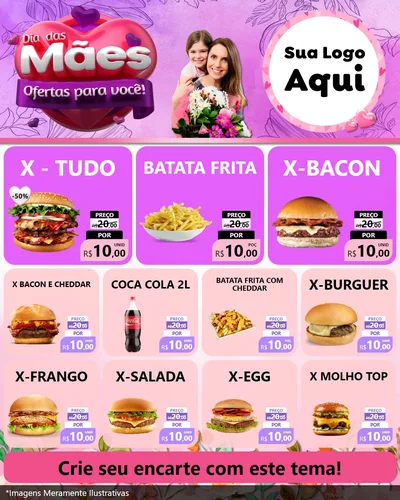 Modelo de Rede Social para Feed Instagram com o tema Dia das Mães Ofertas para Você! para Hamburgueria