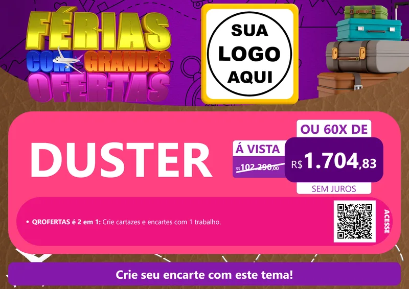 Modelo de Cartaz para Cartaz A4 Horizontal com o tema Férias com Grandes Ofertas para Concessionaria de Carros
