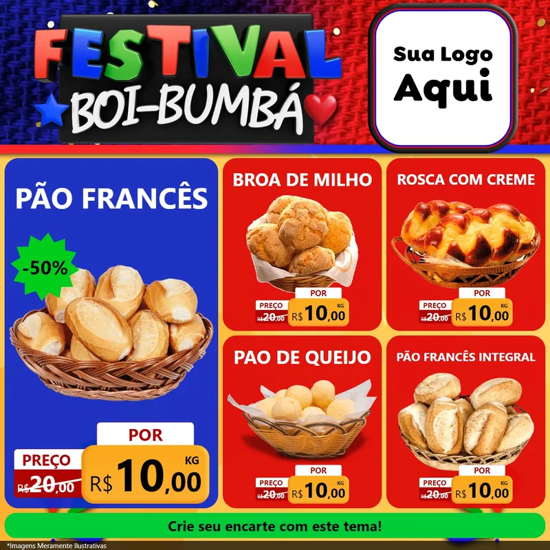 Modelo de Rede Social para Feed Facebook com o tema Festival Boi-Bumbá para Padaria
