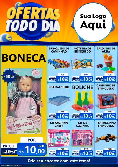 Modelo de Encarte para Encarte A4 Vertical com o tema Ofertas Todo Dia para Brinquedos