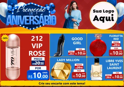 Modelo de Encarte para Encarte A4 Horizontal com o tema Promoção de Aniversário para Perfumes