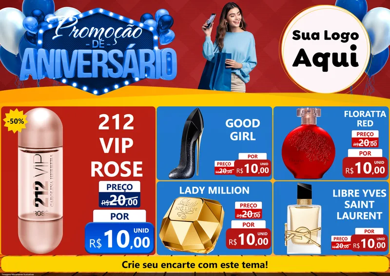 Modelo de Encarte para Encarte A4 Horizontal com o tema Promoção de Aniversário para Perfumes
