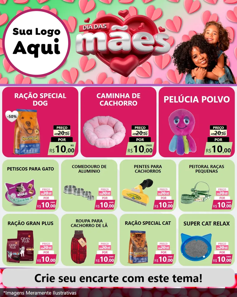 Modelo de Rede Social para Feed Instagram com o tema Dia das Mães para Pet Shop