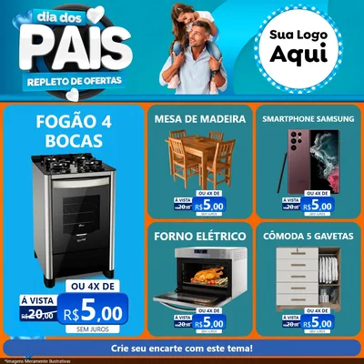 Modelo de Rede Social para Feed Facebook com o tema Dia Dos Pais Repleto de Ofertas para Móveis e Eletro