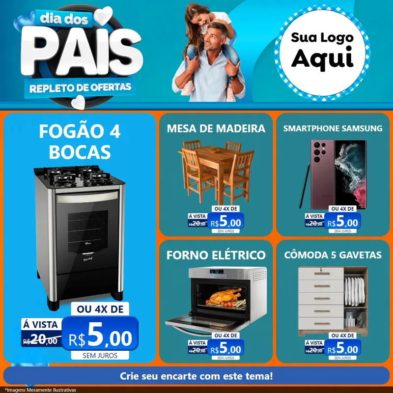 Modelo de Rede Social para Feed Facebook com o tema Dia Dos Pais Repleto de Ofertas para Móveis e Eletro