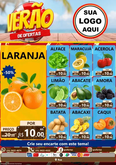 Modelo de Encarte para Encarte A4 Vertical com o tema Verão de Ofertas para Hortifrúti