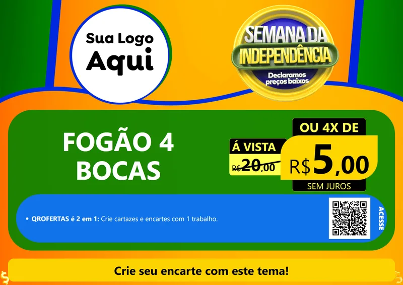 Modelo de Cartaz para Cartaz A4 Horizontal com o tema Semana da Independência Declaramos Preços Baixos para Móveis e Eletro