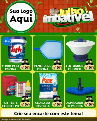 Modelo de Rede Social para Feed Instagram com o tema Julho Imbatível para Produtos para Piscina