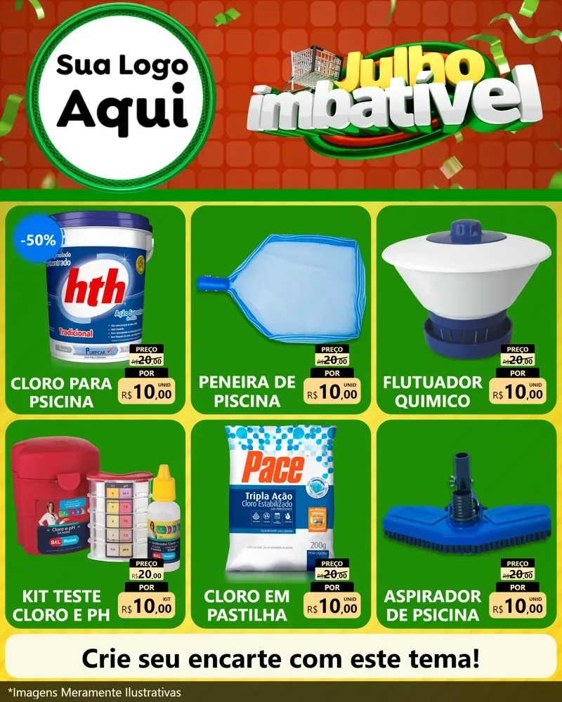 Modelo de Rede Social para Feed Instagram com o tema Julho Imbatível para Produtos para Piscina