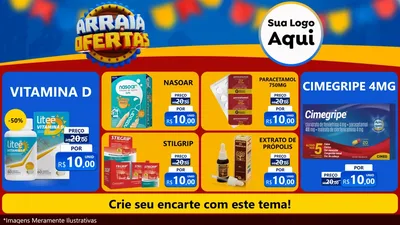 Modelo de TV para TV Horizontal com o tema Arraiá de Ofertas - Junina para Farmácia