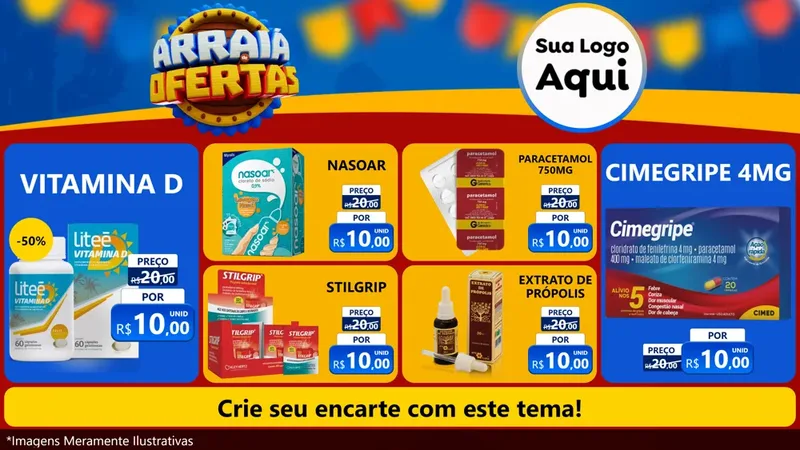 Modelo de TV para TV Horizontal com o tema Arraiá de Ofertas - Junina para Farmácia