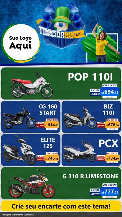 Modelo de TV para TV Vertical com o tema Torcida Brasil - Copa para Concessionaria de Motos