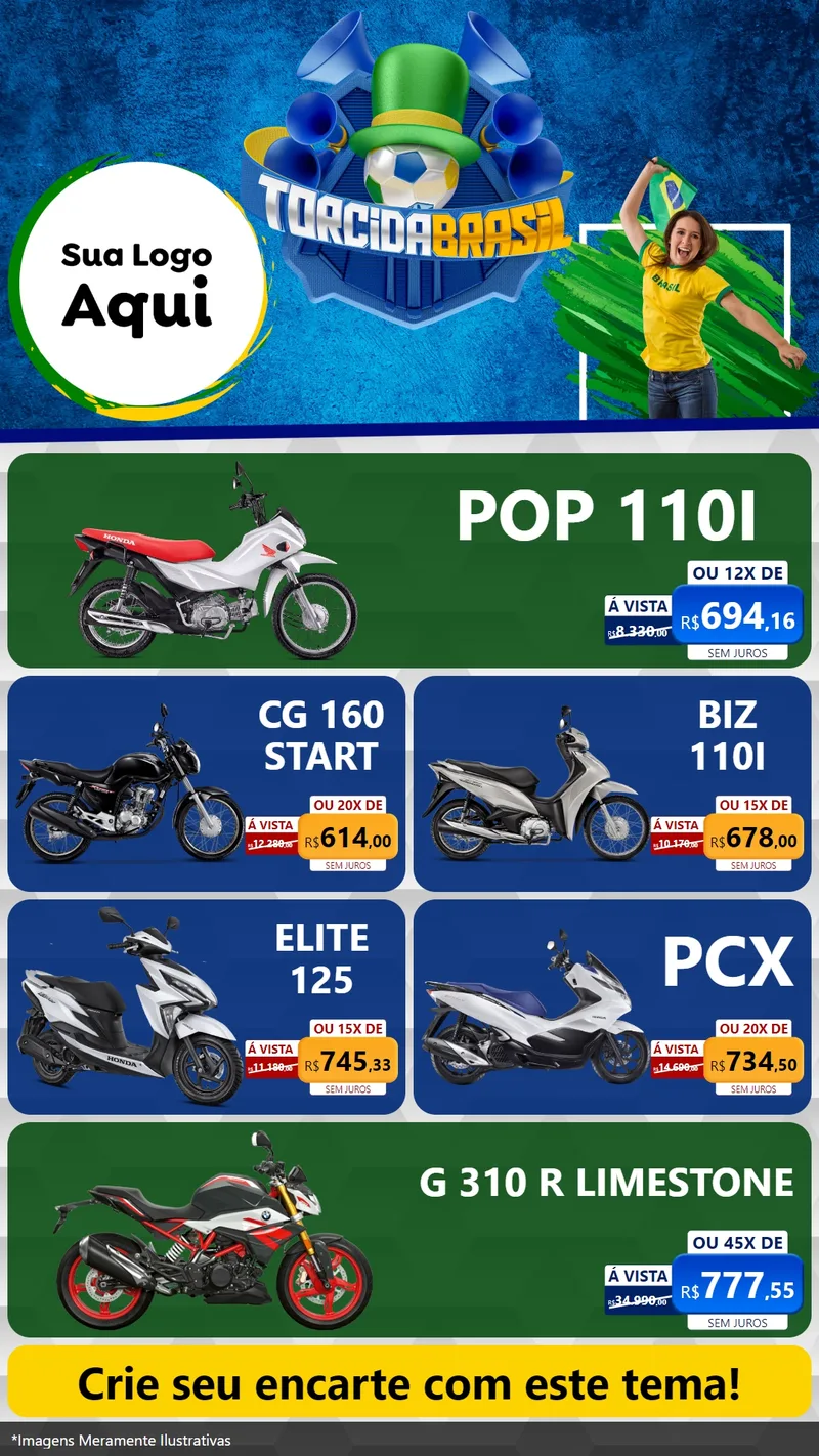 Modelo de TV para TV Vertical com o tema Torcida Brasil - Copa para Concessionaria de Motos
