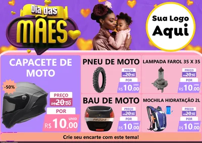 Modelo de Encarte para Encarte A4 Horizontal com o tema Dia das Mães para Moto peças