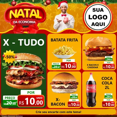 Modelo de Rede Social para Feed Facebook com o tema Natal da Economia para Hamburgueria