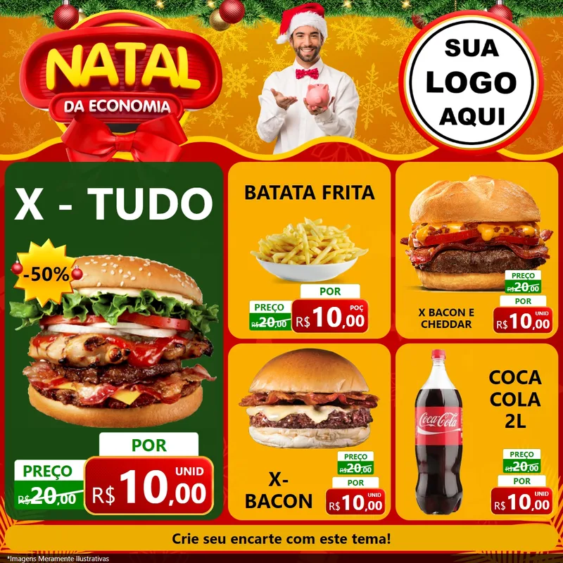 Modelo de Rede Social para Feed Facebook com o tema Natal da Economia para Hamburgueria