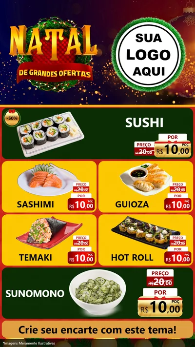 Modelo de TV para TV Vertical com o tema Natal de Grandes Ofertas para Comida japonesa