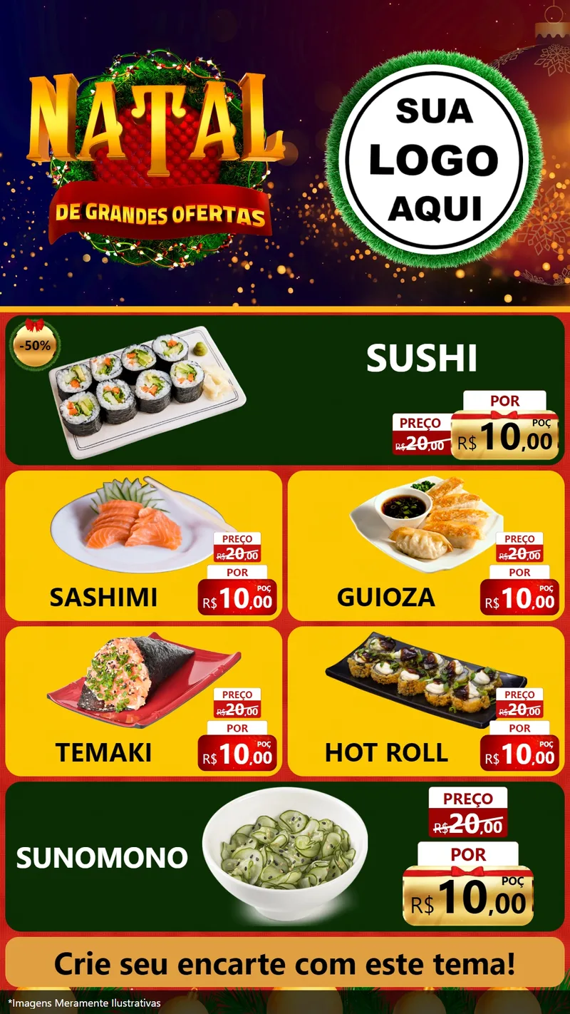 Modelo de TV para TV Vertical com o tema Natal de Grandes Ofertas para Comida japonesa