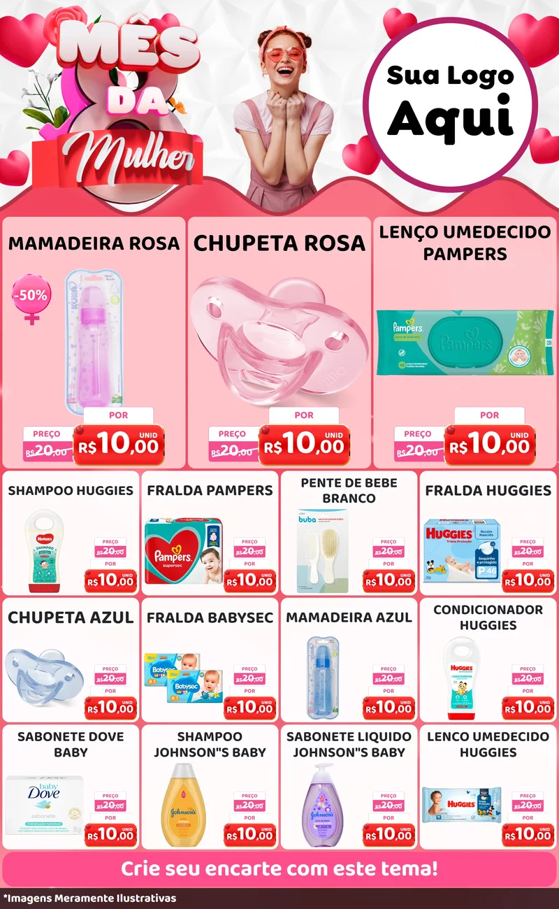 Modelo de Encarte para Encarte Grande com o tema Mês da Mulher para Bebês
