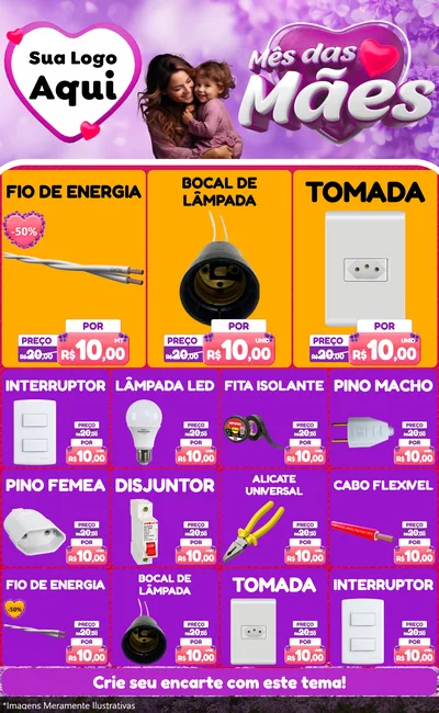 Modelo de Encarte para Encarte Grande com o tema Mês das Mães para Materiais Elétricos