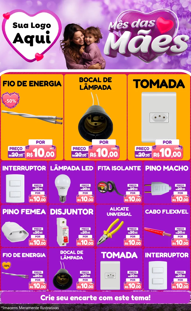 Modelo de Encarte para Encarte Grande com o tema Mês das Mães para Materiais Elétricos
