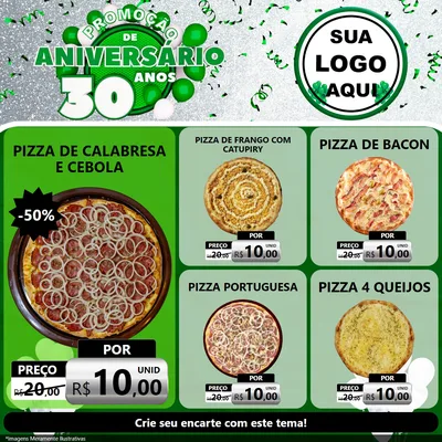 Modelo de Rede Social para Feed Facebook com o tema Promoção de Aniversário - 30 Anos para Pizzaria