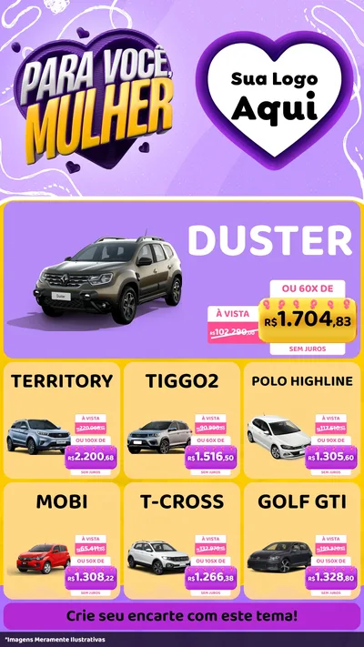 Modelo de Rede Social para Stories com o tema Para Você, Mulher para Concessionaria de Carros