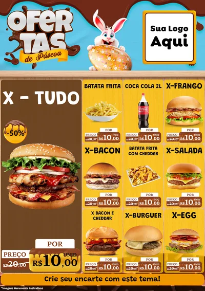 Modelo de Encarte para Encarte A4 Vertical com o tema Ofertas de Páscoa para Hamburgueria