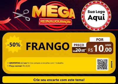 Modelo de Cartaz para Cartaz A4 Horizontal com o tema Mega Reinauguração para Assados