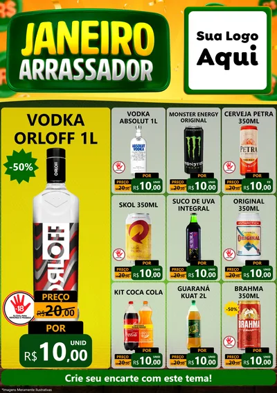 Modelo de Encarte para Encarte A4 Vertical com o tema Janeiro Arrasador para Distribuidora de bebidas