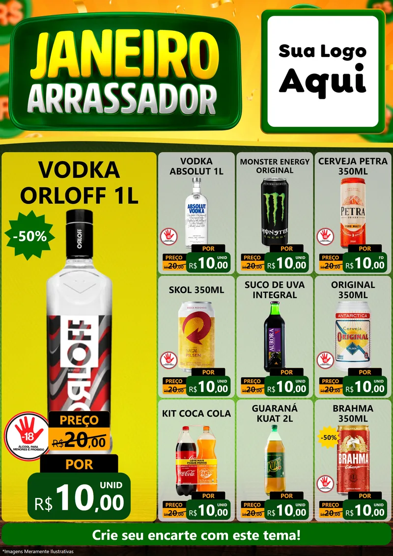 Modelo de Encarte para Encarte A4 Vertical com o tema Janeiro Arrasador para Distribuidora de bebidas