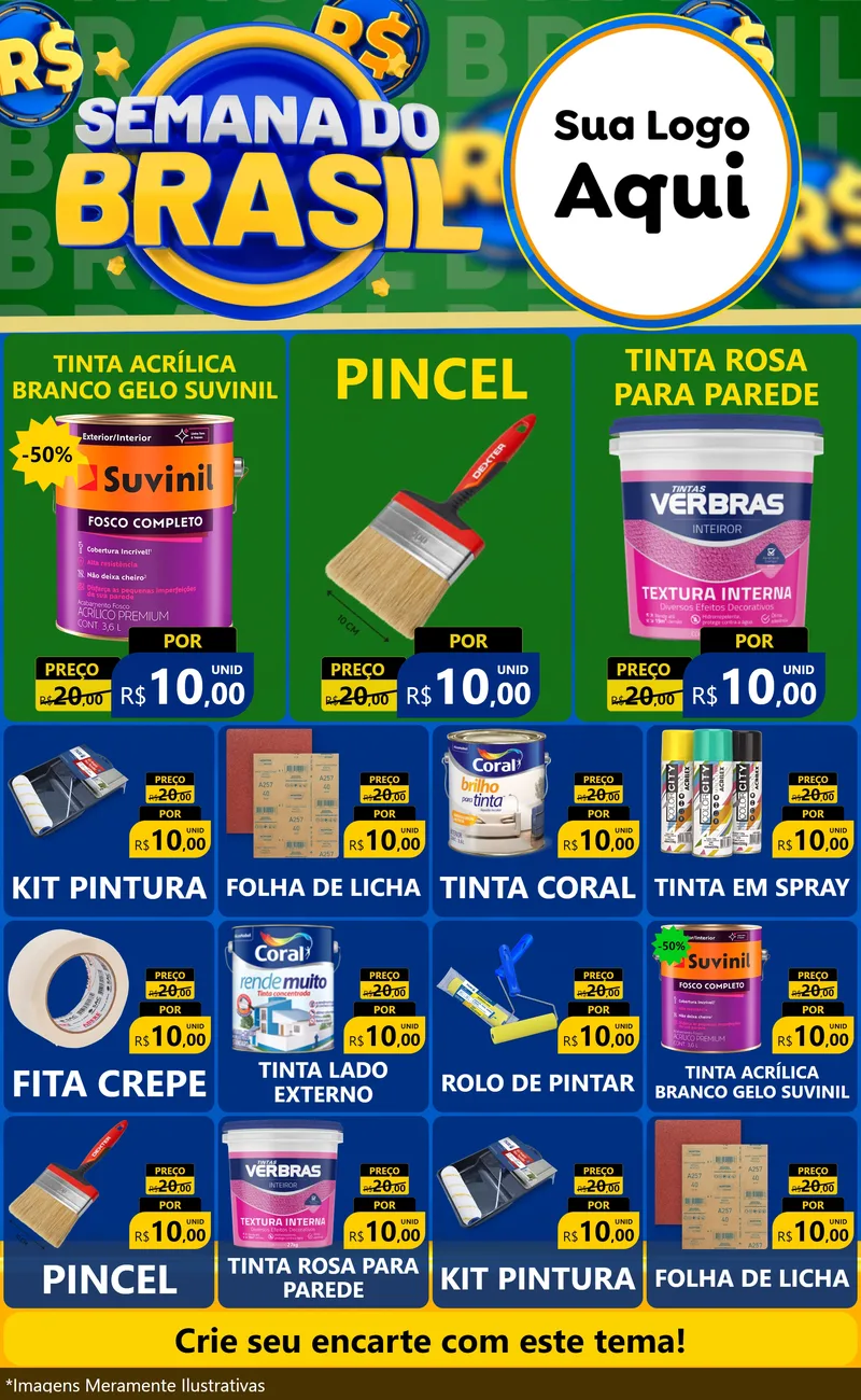 Modelo de Encarte para Encarte Grande com o tema Semana Do Brasil para Tintas e Ferramentas